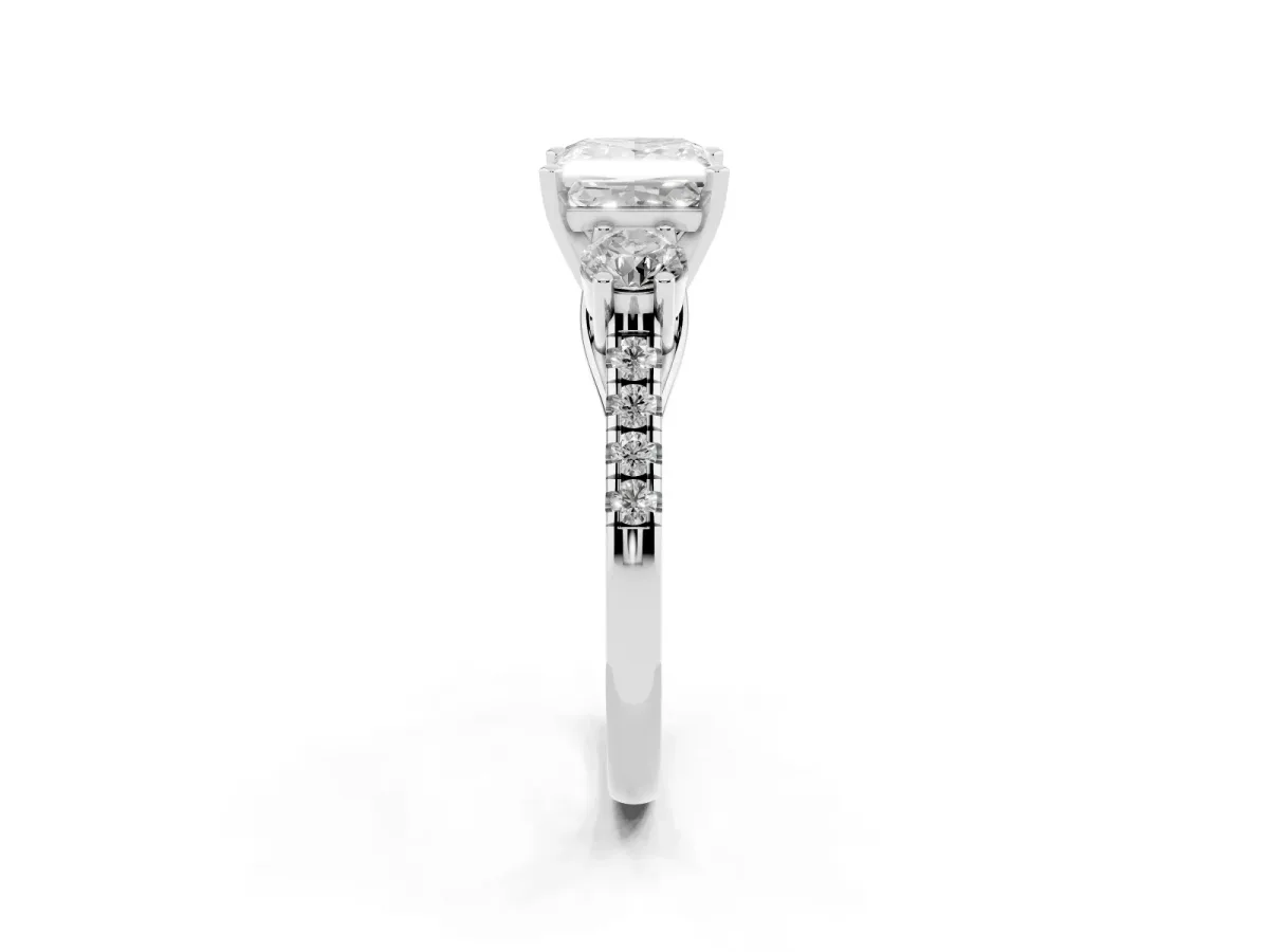 Three-Stone Princess Cut Diamond Pavé Band with Four-Prong Setting Silver