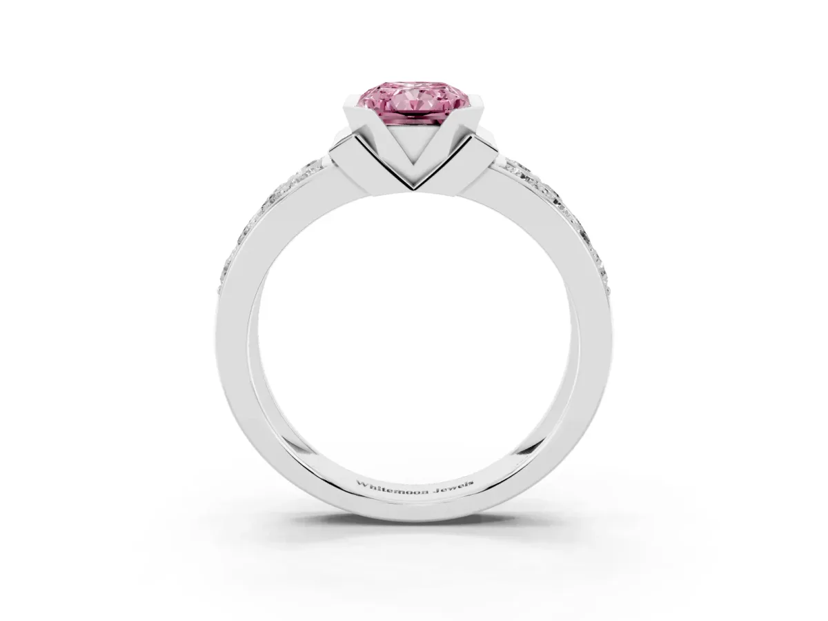 Fancy Pink Radiant Cut Brilliant Diamond Channel Set Wide Band Ring with Bezel Setting Silver
