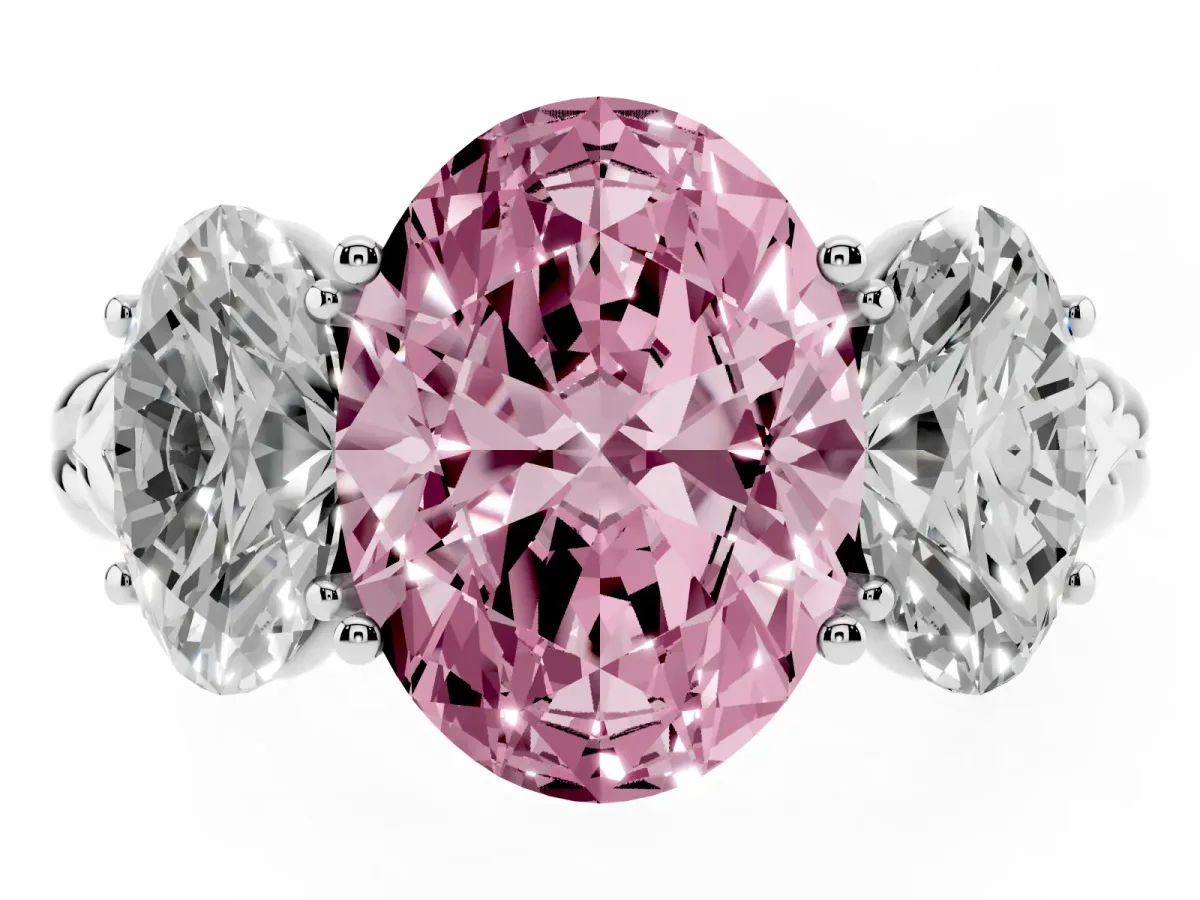 Fancy Pink Three-Stone Oval Cut Diamond Braided Band Ring with Four-Prong Setting White gold