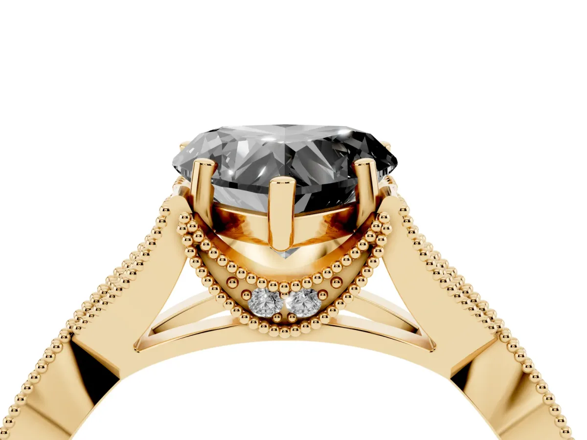 Fancy Black Heart Cut Cut Diamond Twisted Band with Milgrain Pave Setting and Four-Prong Setting Yellow gold
