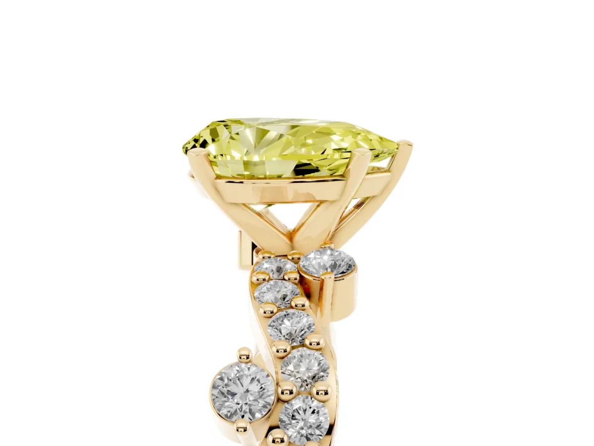 Fancy Yellow Pear Cut Cut Solitaire Diamond Twisted Band with Pave Setting Yellow gold