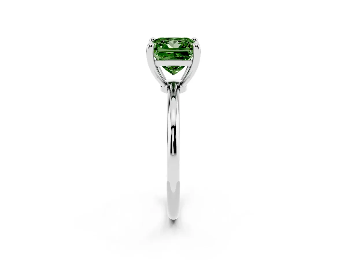 Fancy Green Princess Cut Solitaire Diamond Ring with 4-Prong Setting on a Classic Band Platinum