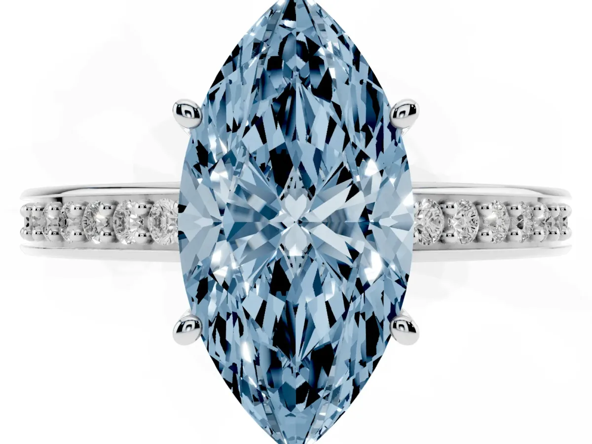 Fancy Blue Marquise Cut Solitaire Pavé Band Prong Setting Ring White gold