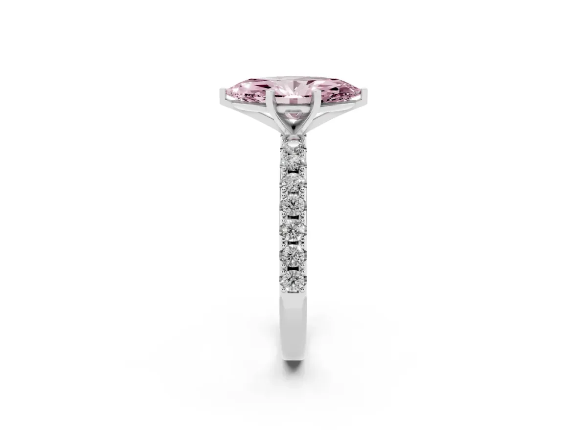 Fancy Pink Marquise Cut Diamond Solitaire Pavé Band with Four-Prong Setting Silver