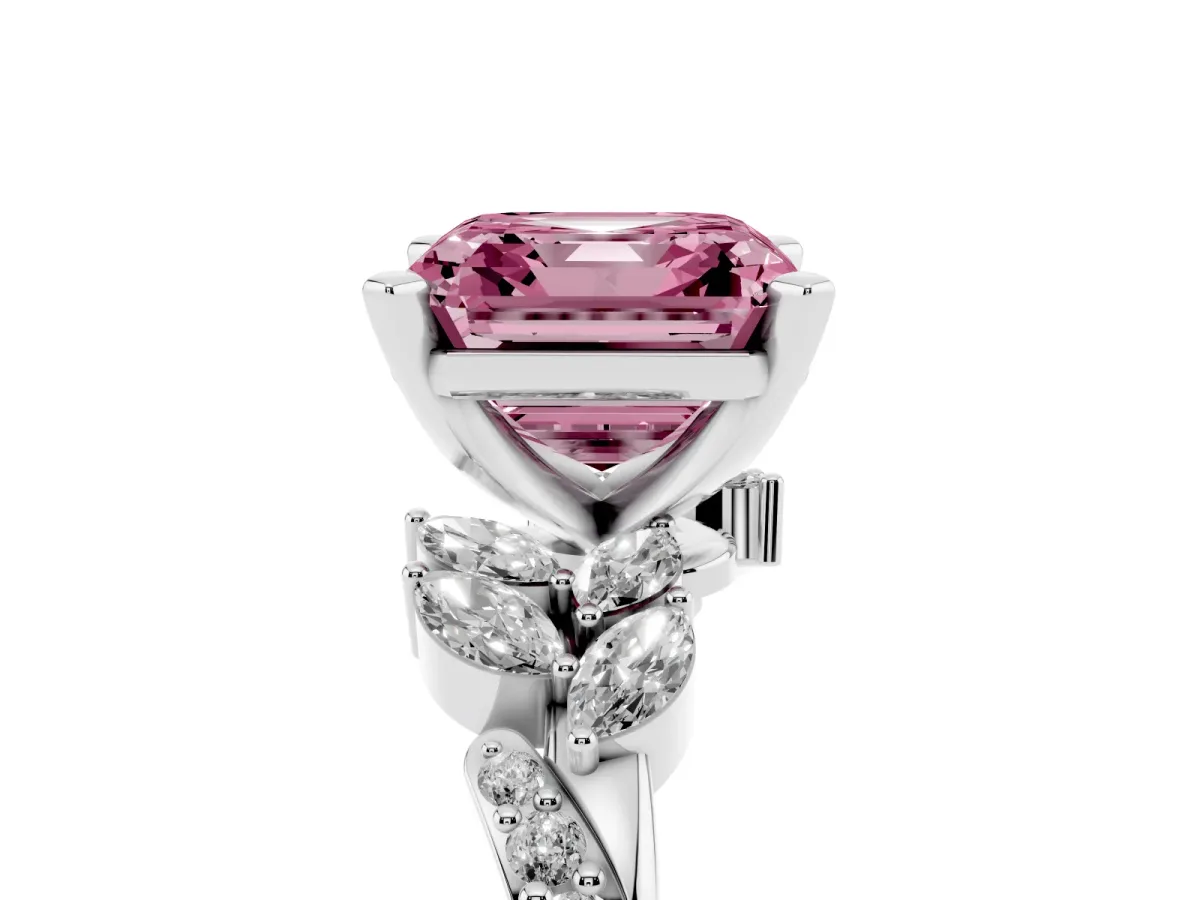Fancy Pink Asscher Cut Solitaire Marquise Twist Band with Six-Prong Setting White gold