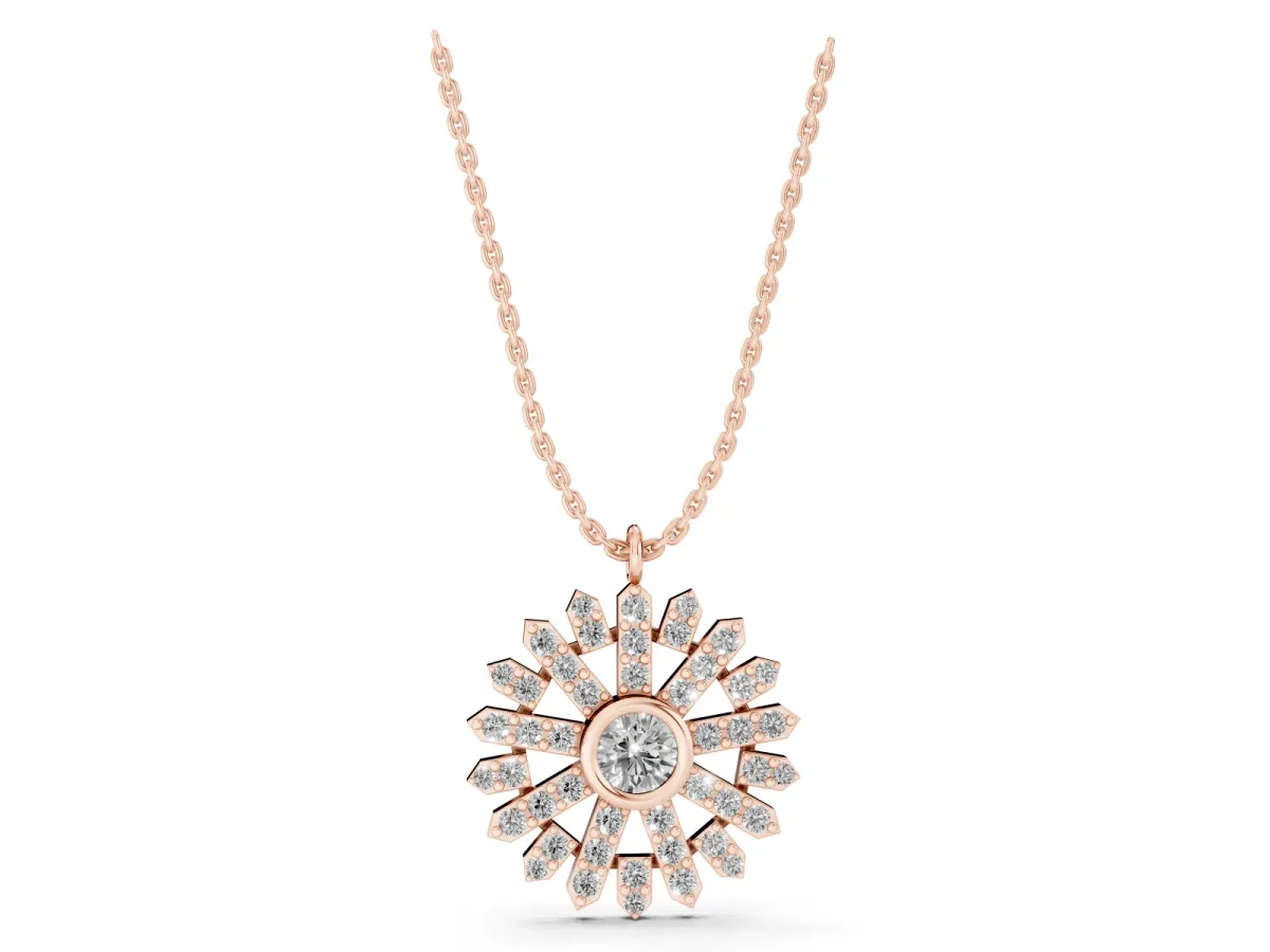 Round Diamond Snowflake Pendant with Pavé Setting Rose gold