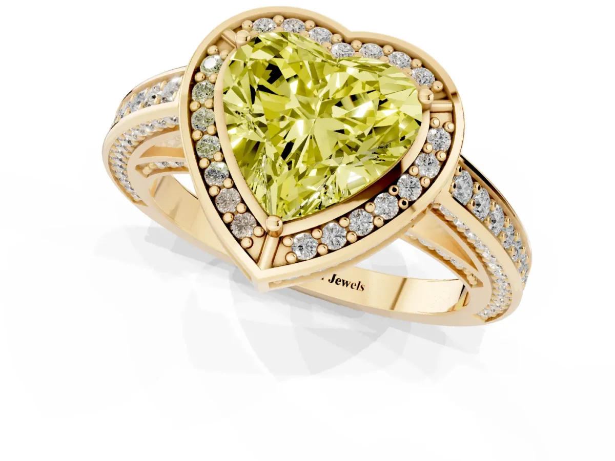 Fancy Yellow Heart Cut Cut Halo Pave Split Shank Prong Setting Ring Yellow gold