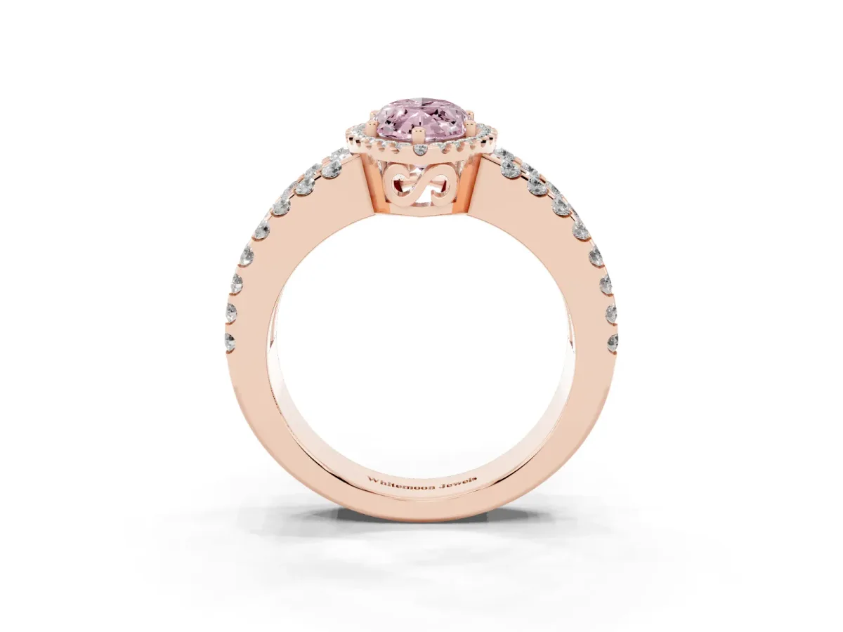 Fancy Pink Marquise Cut Cut Halo Split Shank Diamond Ring with Four-Prong Setting Rose gold