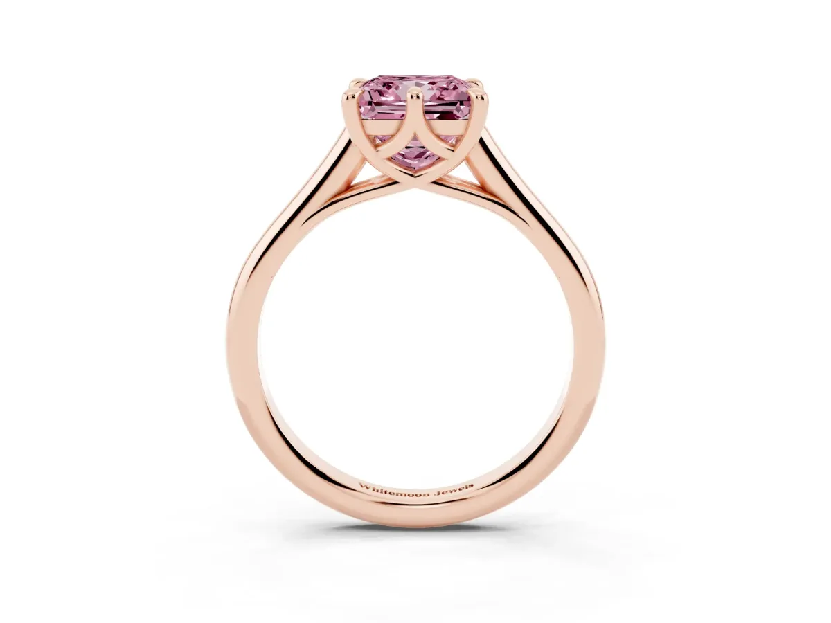 Fancy Pink Princess Cut Solitaire Engagement Ring with Six-Prong Setting and Classic Band Rose gold