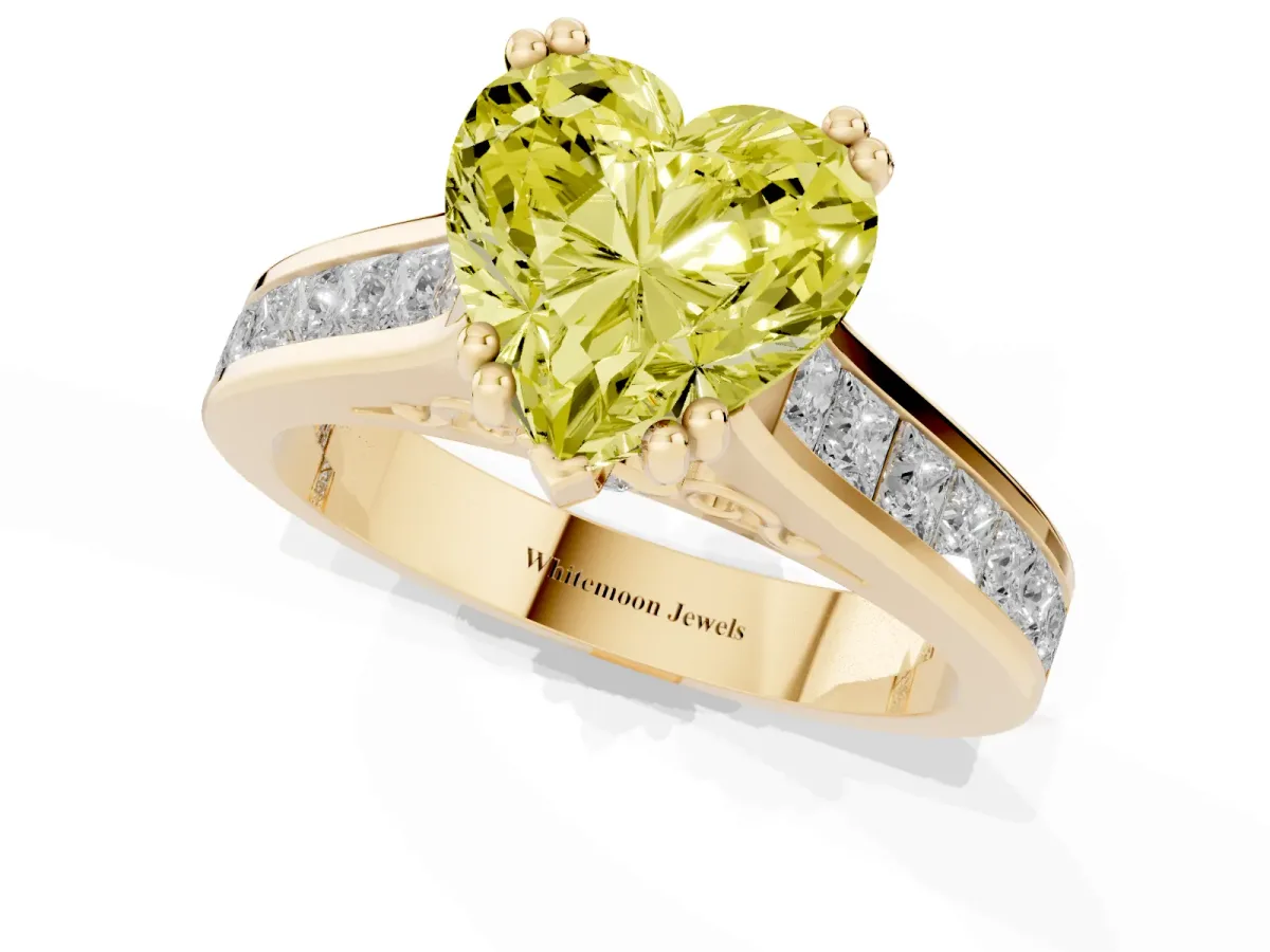 Fancy Yellow Heart Cut Cut Channel Set Solitaire Engagement Ring with Prong Setting Yellow gold