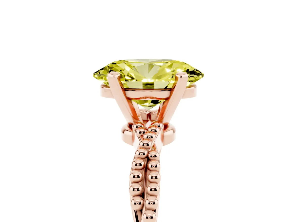 Fancy Yellow Oval Cut Solitaire Twisted Band with Bead Prong Setting Rose gold