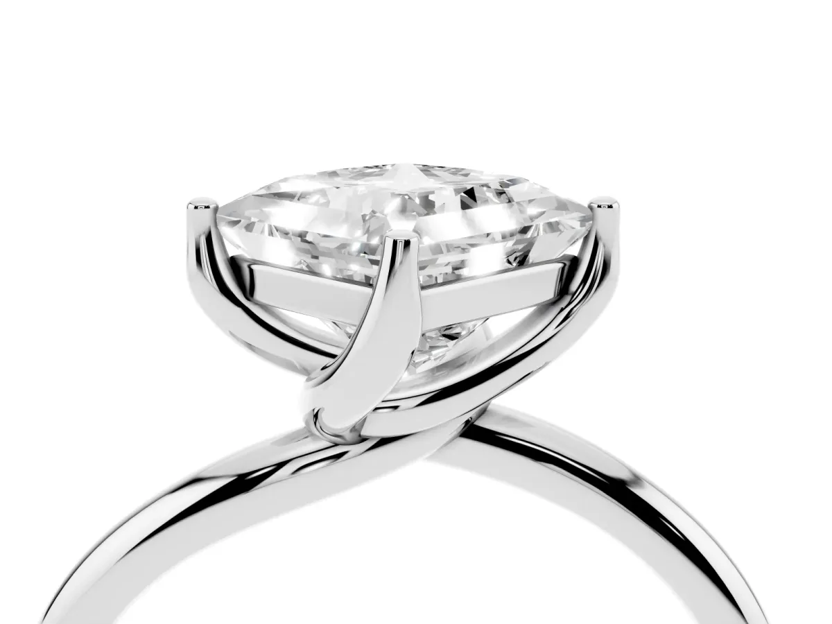 Princess Cut Diamond Solitaire Engagement Ring with Four-Prong Setting and Classic Band White gold