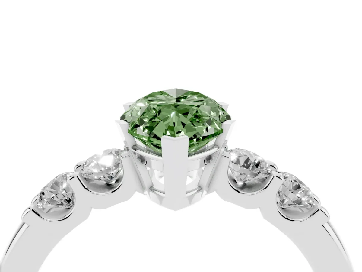 Fancy Green Marquise Cut Brilliant Cut Diamond Five-Stone Prong Set Engagement Ring with Channel Band White gold