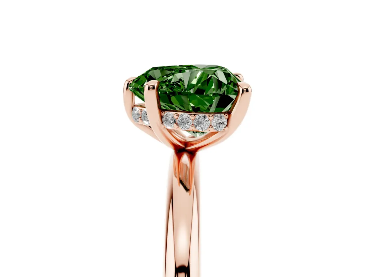 Fancy Green Heart Cut Diamond Solitaire Ring with Thin Band and Four-Prong Setting Rose gold