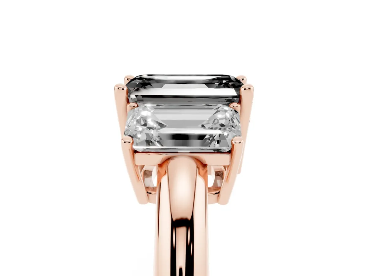 Fancy Black Three-Stone Emerald Cut Cut Diamond Engagement Ring with Prong Setting on a White Gold Band Rose gold