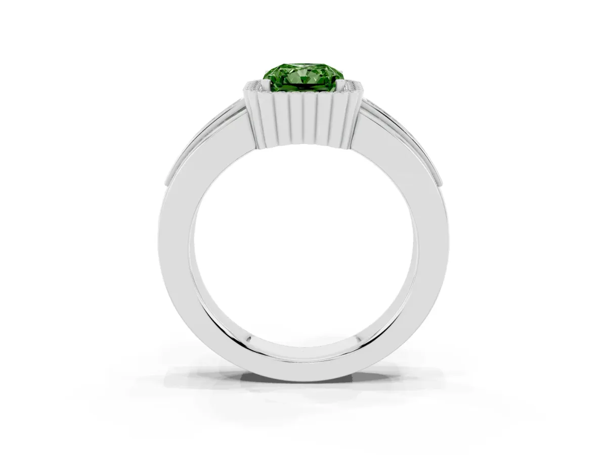 Fancy Green Radiant Cut Cut Halo Pave Band Four-Prong Ring Silver