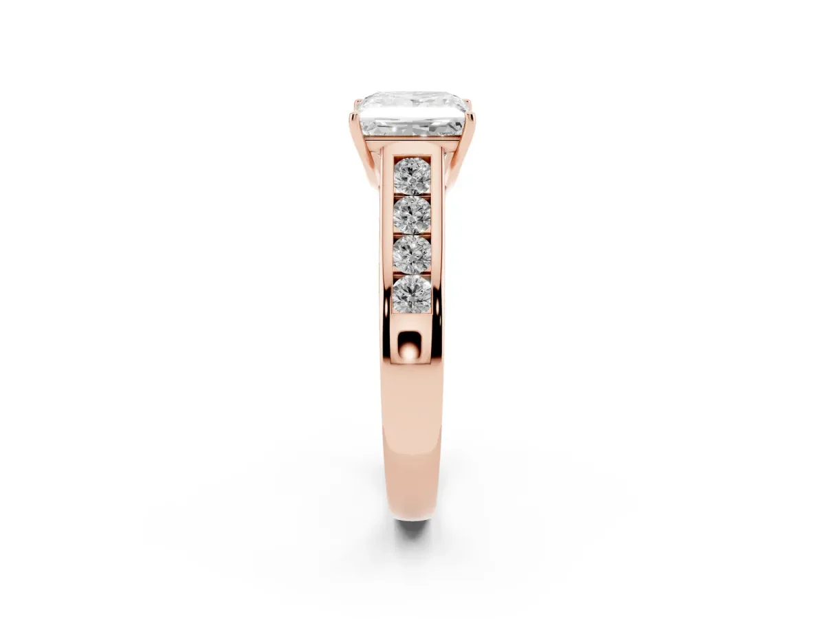 Princess Cut Solitaire Channel-Set Diamond Engagement Ring with Four-Prong Setting Rose gold