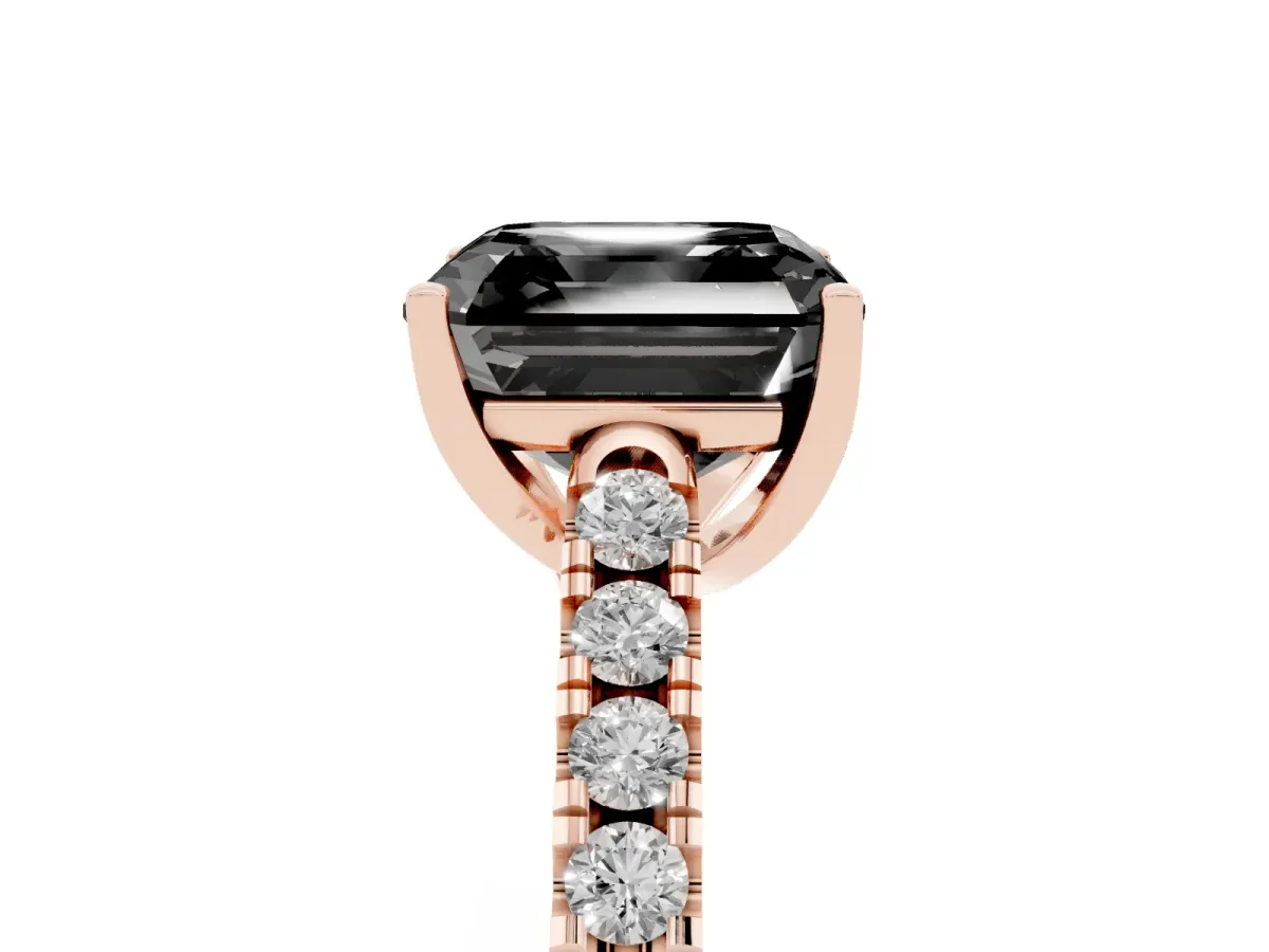 Fancy Black Asscher Cut Diamond Pavé Band Solitaire Ring with Prong Setting Rose gold