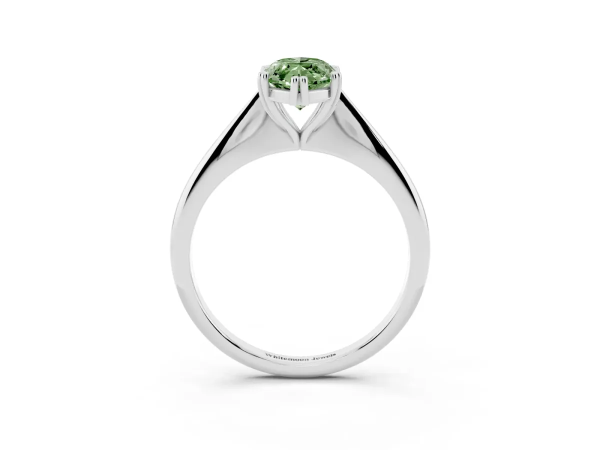 Fancy Green Marquise Cut Solitaire Diamond Ring with Six-Prong Setting and Classic Band Silver