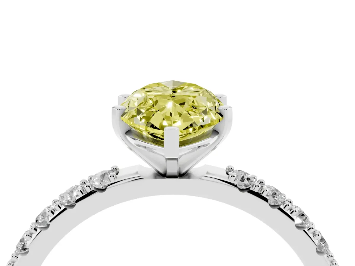 Fancy Yellow Marquise Cut Diamond Solitaire Pavé Band with Four-Prong Setting Silver