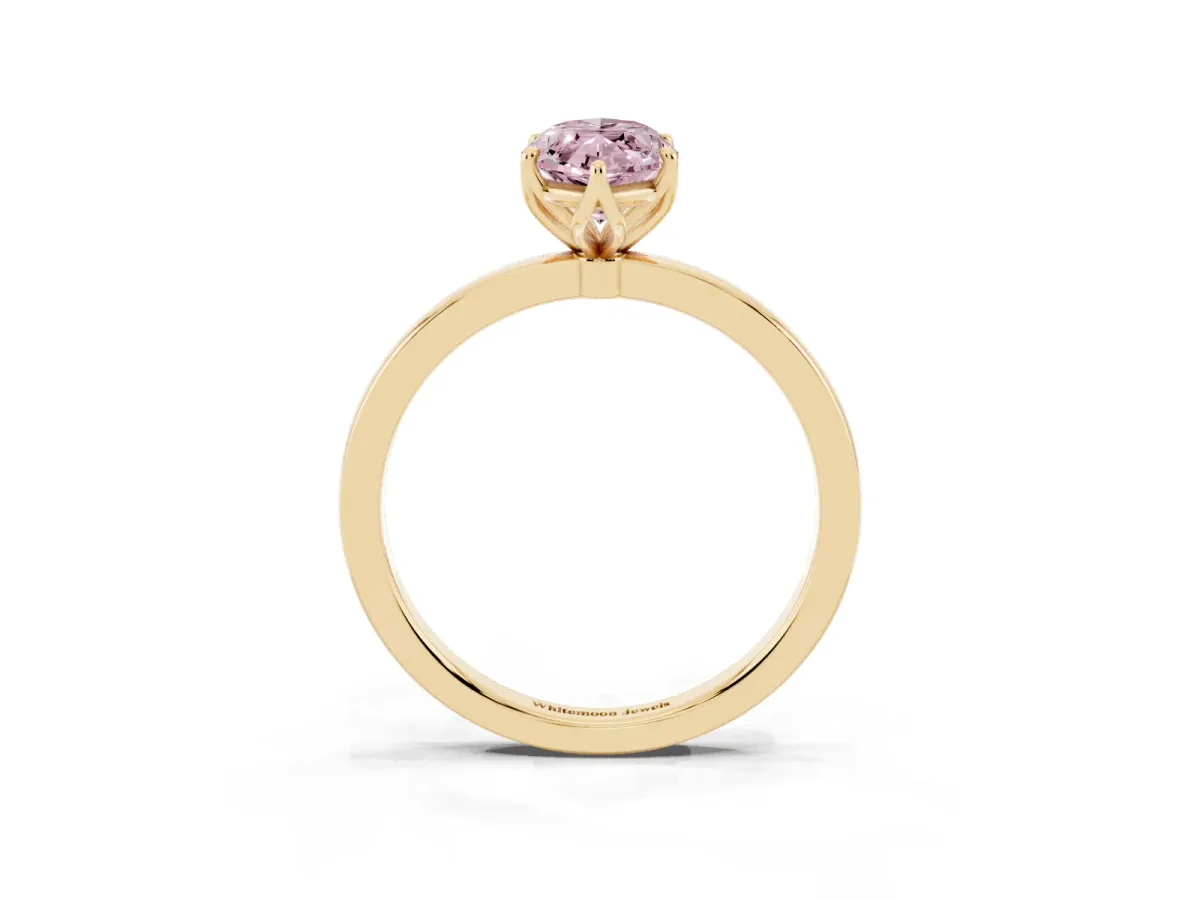 Fancy Pink Marquise Cut Diamond Solitaire Ring with Thin Band and Prong Setting Yellow gold