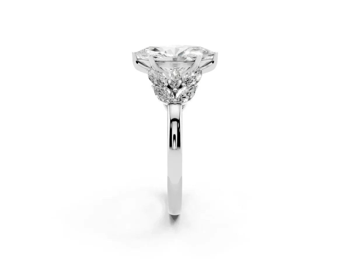 Marquise Cut Diamond Cluster Leaf Design Ring with Prong Setting Silver