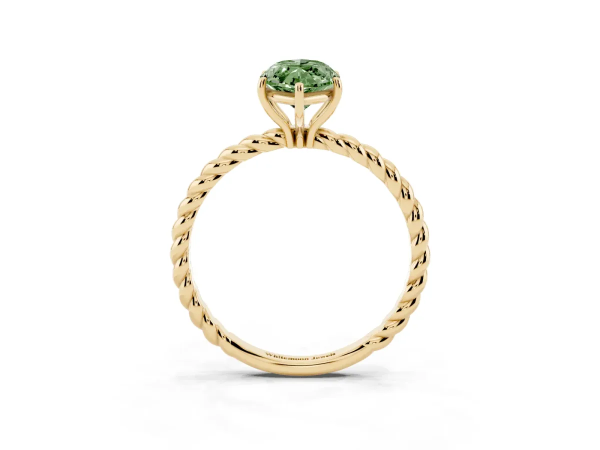 Fancy Green Marquise Cut Solitaire Twist Band Ring with Four-Prong Setting Yellow gold