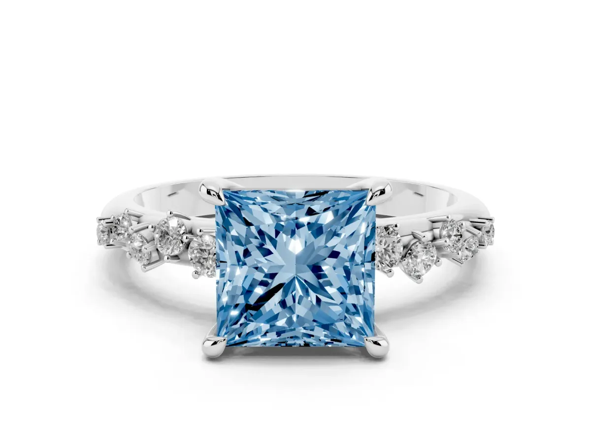 Fancy Blue Princess Cut Cut Diamond Vine Band with Four-Prong Setting Silver