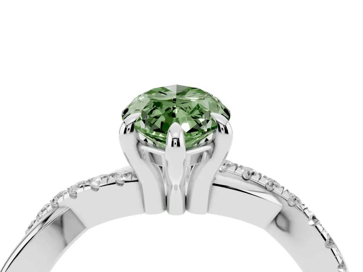 Fancy Green Marquise Cut Cut Diamond Twist Band Solitaire with Prong Setting Silver