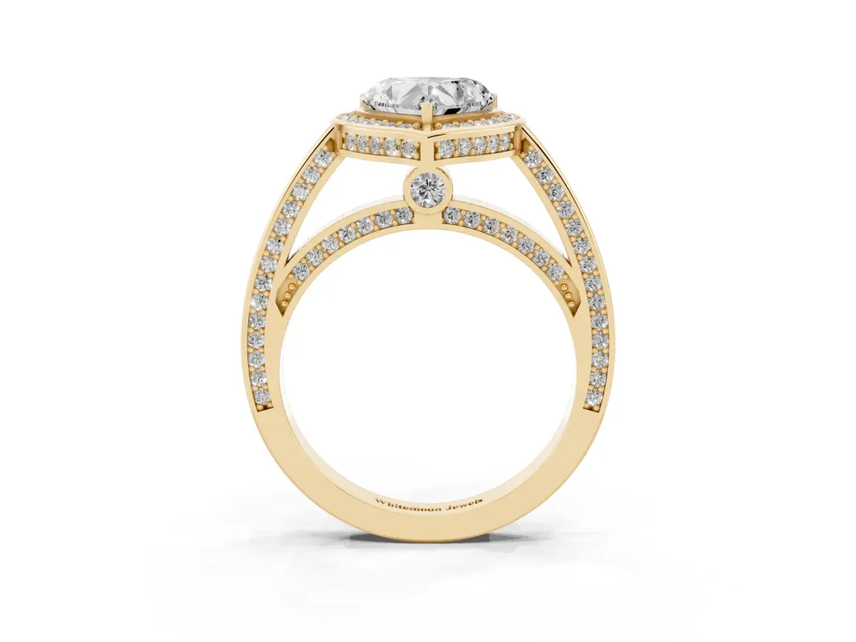 Heart Cut Cut Halo Pave Split Shank Prong Setting Ring Yellow gold