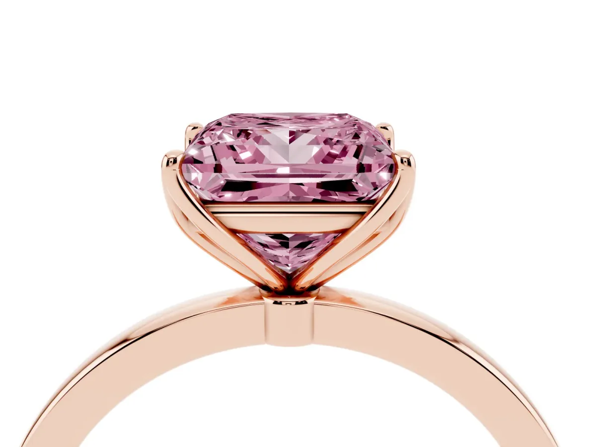 Fancy Pink Princess Cut Diamond Solitaire Ring with Thin Band and Prong Setting Rose gold