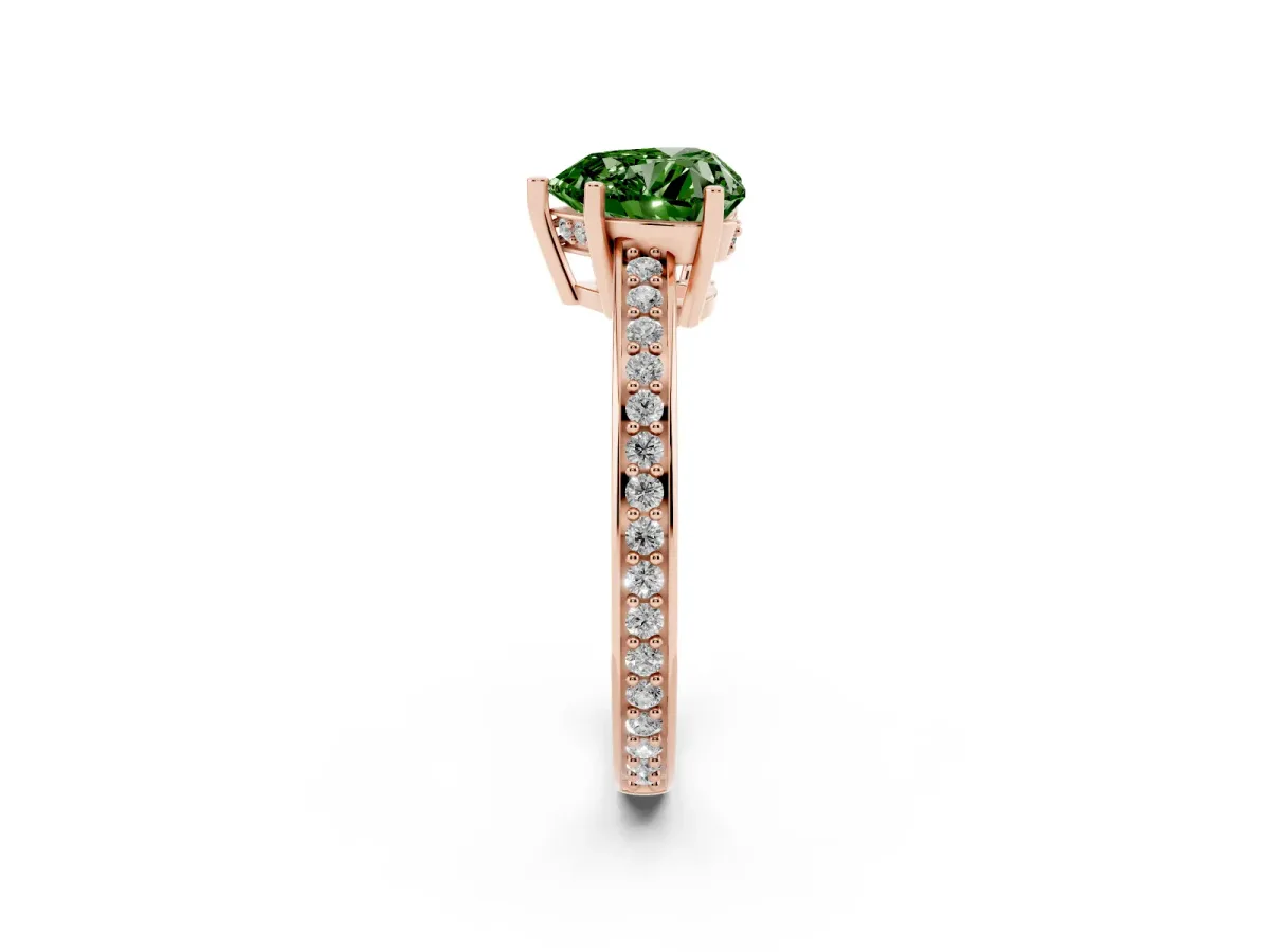 Fancy Green Heart Cut Solitaire Pavé Band Prong Setting Ring Rose gold