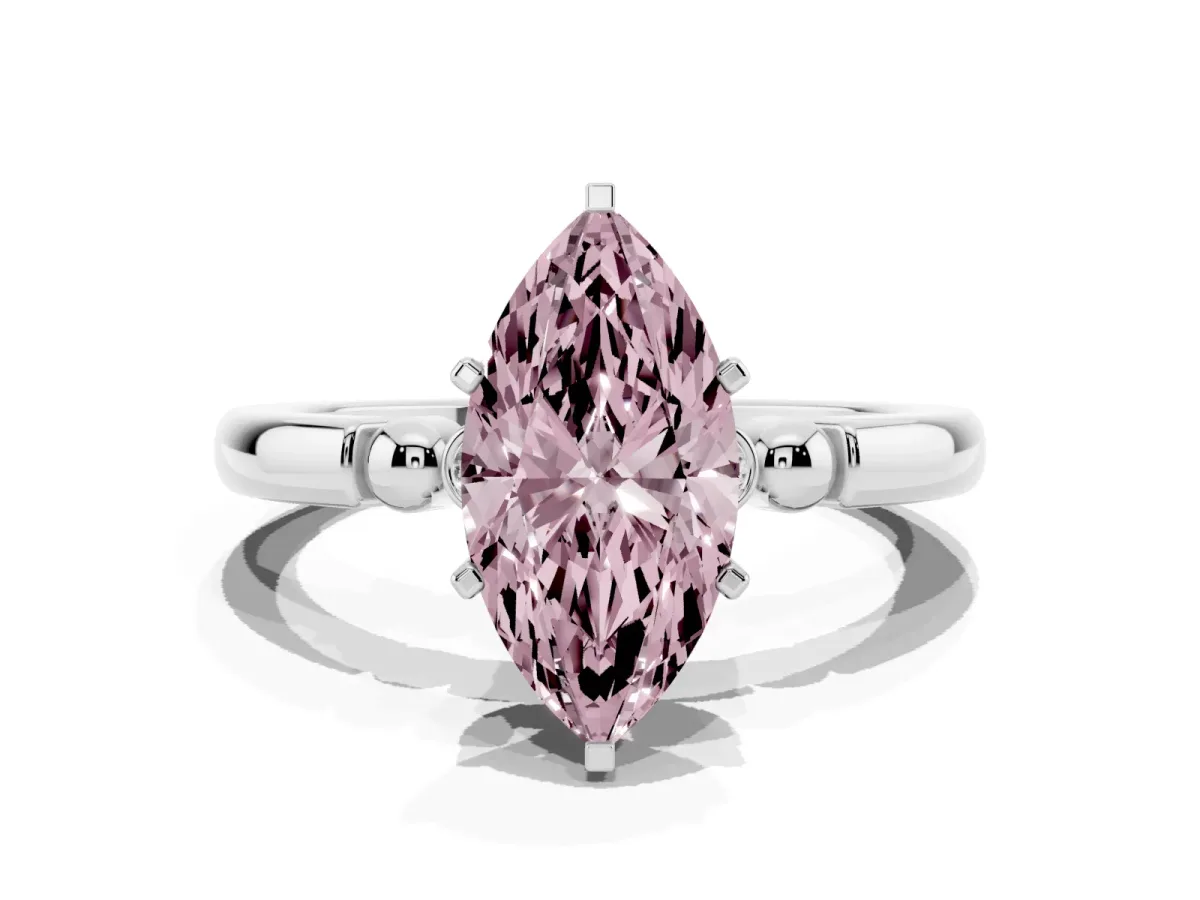 Fancy Pink Marquise Cut Solitaire Beaded Band with Four-Prong Setting Silver