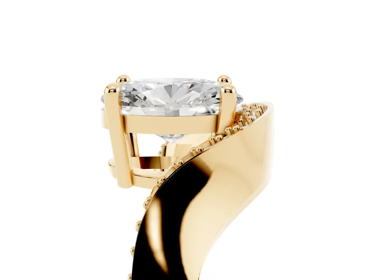 Oval Cut Solitaire Diamond Engagement Ring with Pave Band and Four-Prong Setting Yellow gold