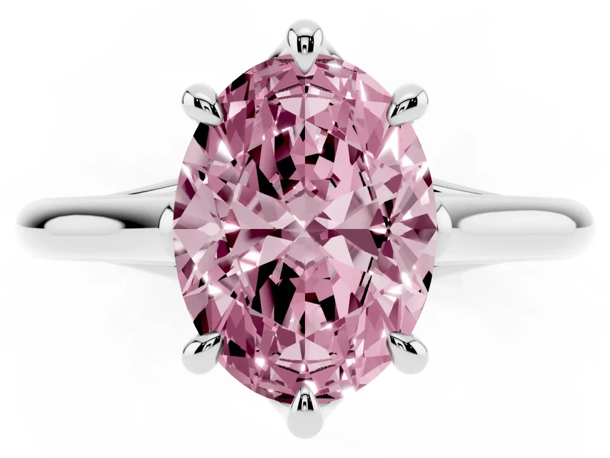 Fancy Pink Oval Cut Solitaire Engagement Ring with Six-Prong Setting and Classic Band Platinum