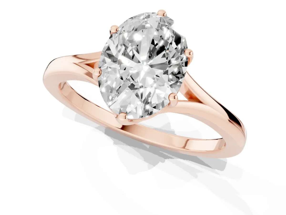 Oval Cut Solitaire Diamond Ring with Six-Prong Setting and Tapered Band Rose gold