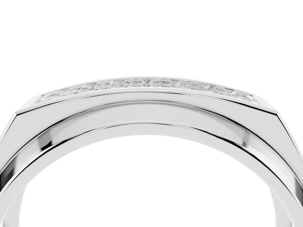 Princess Diamond Pavé Panel Mens Band Silver