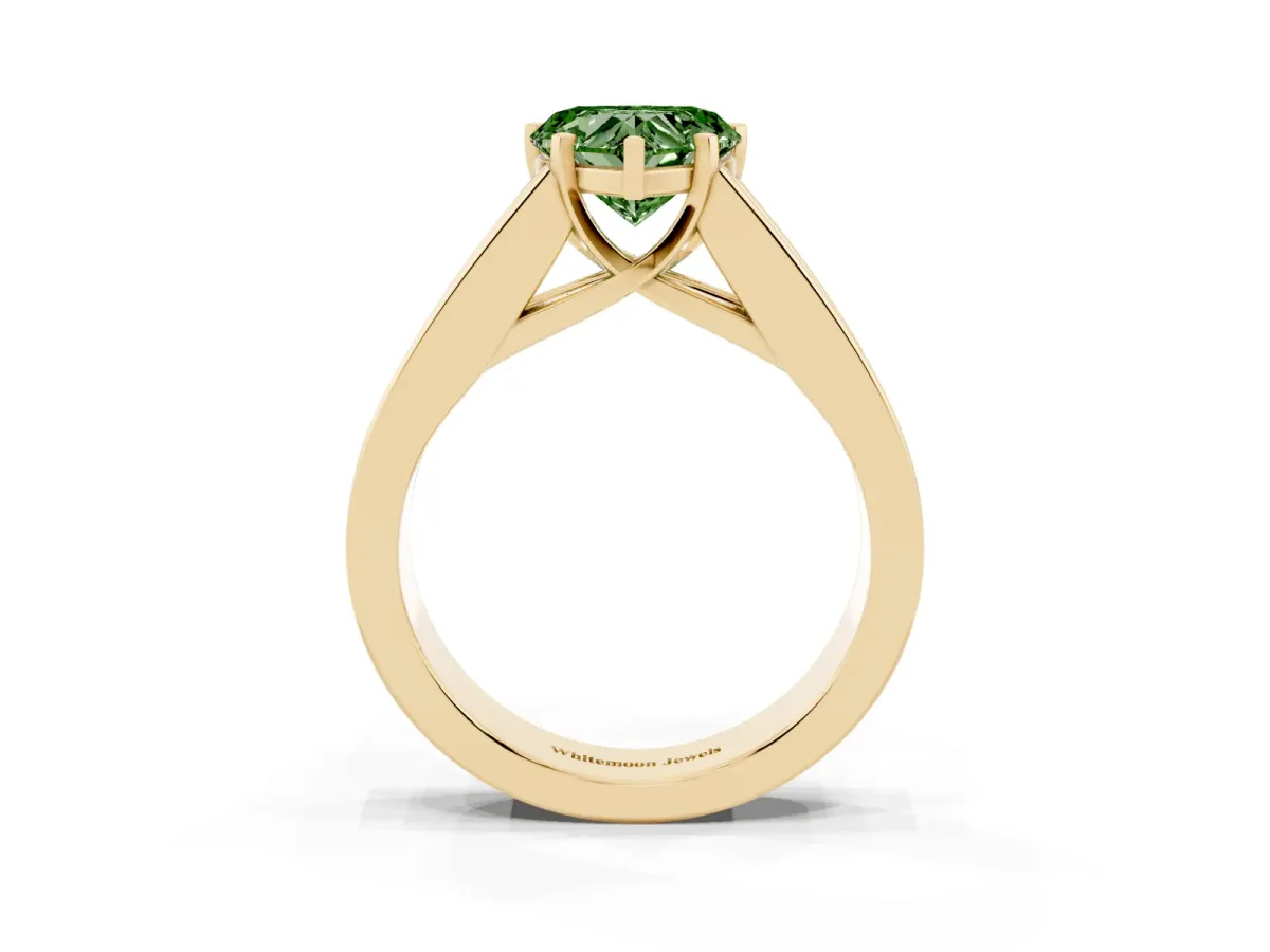 Fancy Green Heart Cut Cut Channel Set Solitaire Ring with Four-Prong Setting Yellow gold