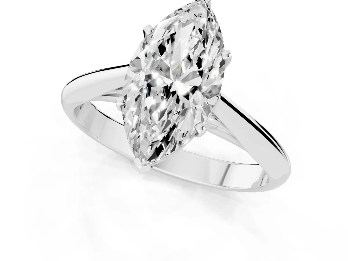 Marquise Cut Diamond Solitaire Engagement Ring with Cathedral Setting and Four-Prong Mount Platinum
