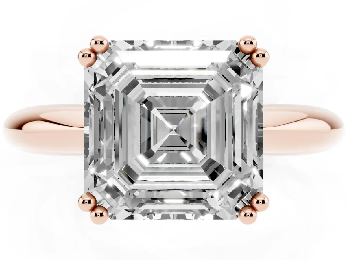 Asscher Cut Cut Solitaire Engagement Ring with Tapered Band and Four-Prong Setting Rose gold