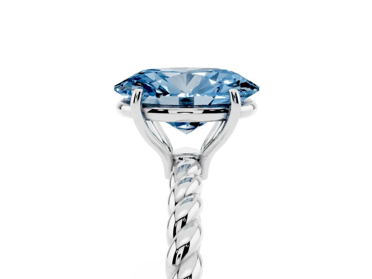 Fancy Blue Oval Cut Solitaire Twisted Band 4-Prong Ring Silver