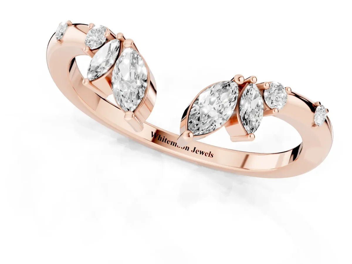 Open Marquise Cluster Diamond Band with Prong Setting Rose gold