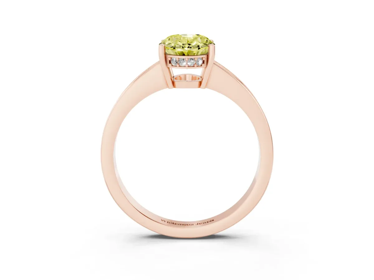 Fancy Yellow Oval Cut Solitaire Pavé Band Prong Setting Ring Rose gold