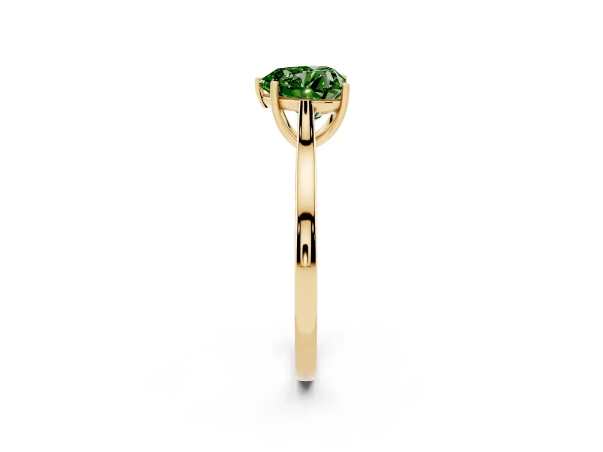 Fancy Green Heart Cut Solitaire Heart Prong Engagement Ring with Tapered Band Yellow gold