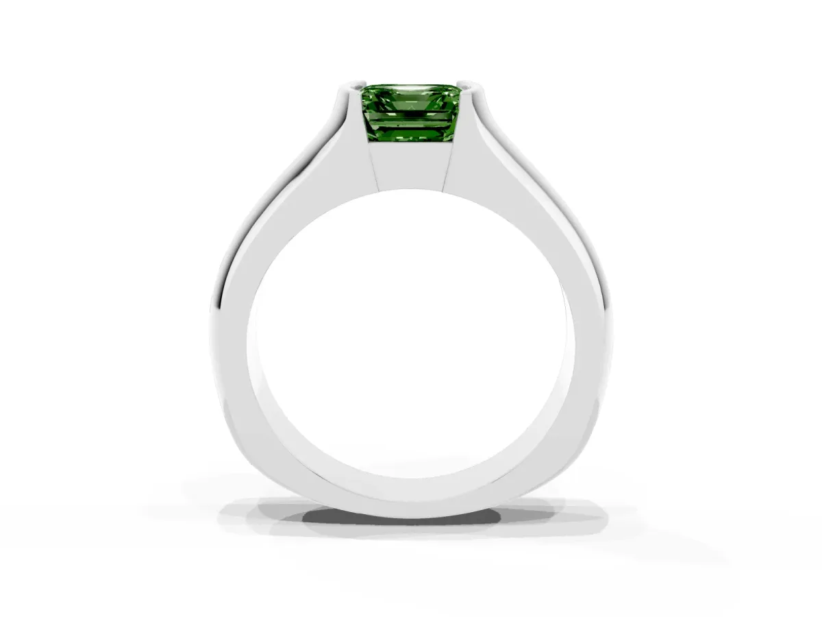 Fancy Green Asscher Cut Solitaire Bezel Set Diamond Ring with Wide Band Platinum