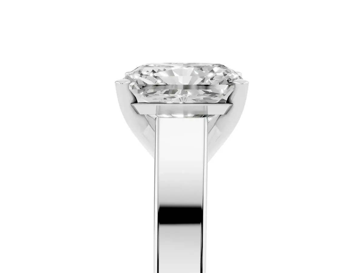 Radiant Cut Solitaire Engagement Ring with Four-Prong Setting and Tapered Band Silver
