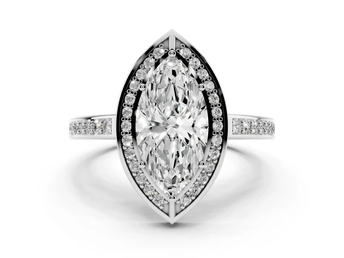 Marquise Cut Cut Halo Pave Split Shank Prong Setting Ring Platinum