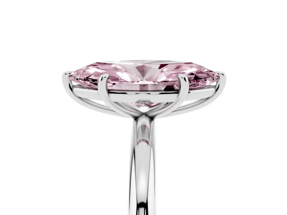 Fancy Pink Marquise Cut Solitaire Diamond Ring with Four-Prong Setting on a Plain Band Silver