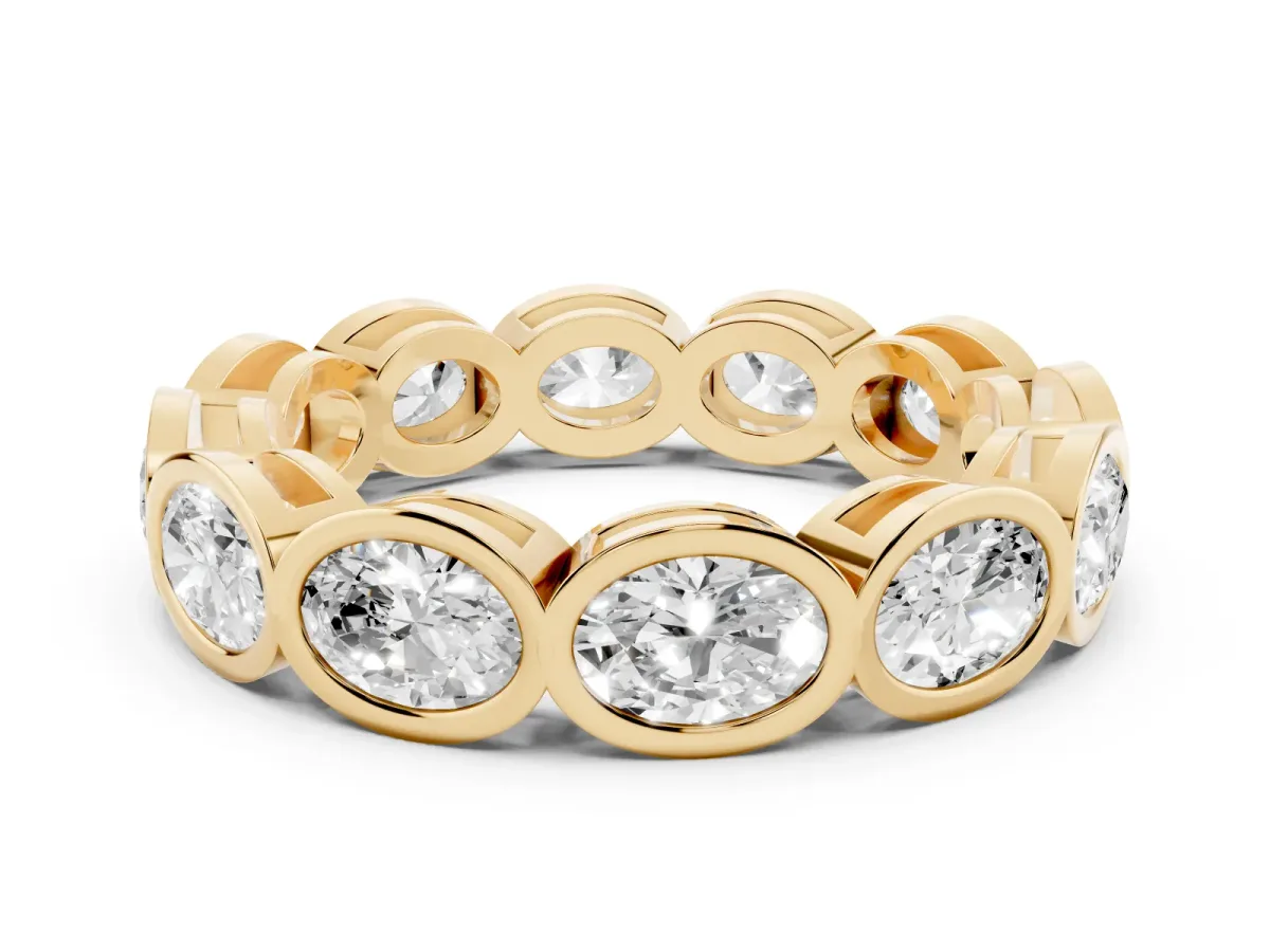 Oval Diamond Bezel Set Eternity Wedding Band Yellow gold