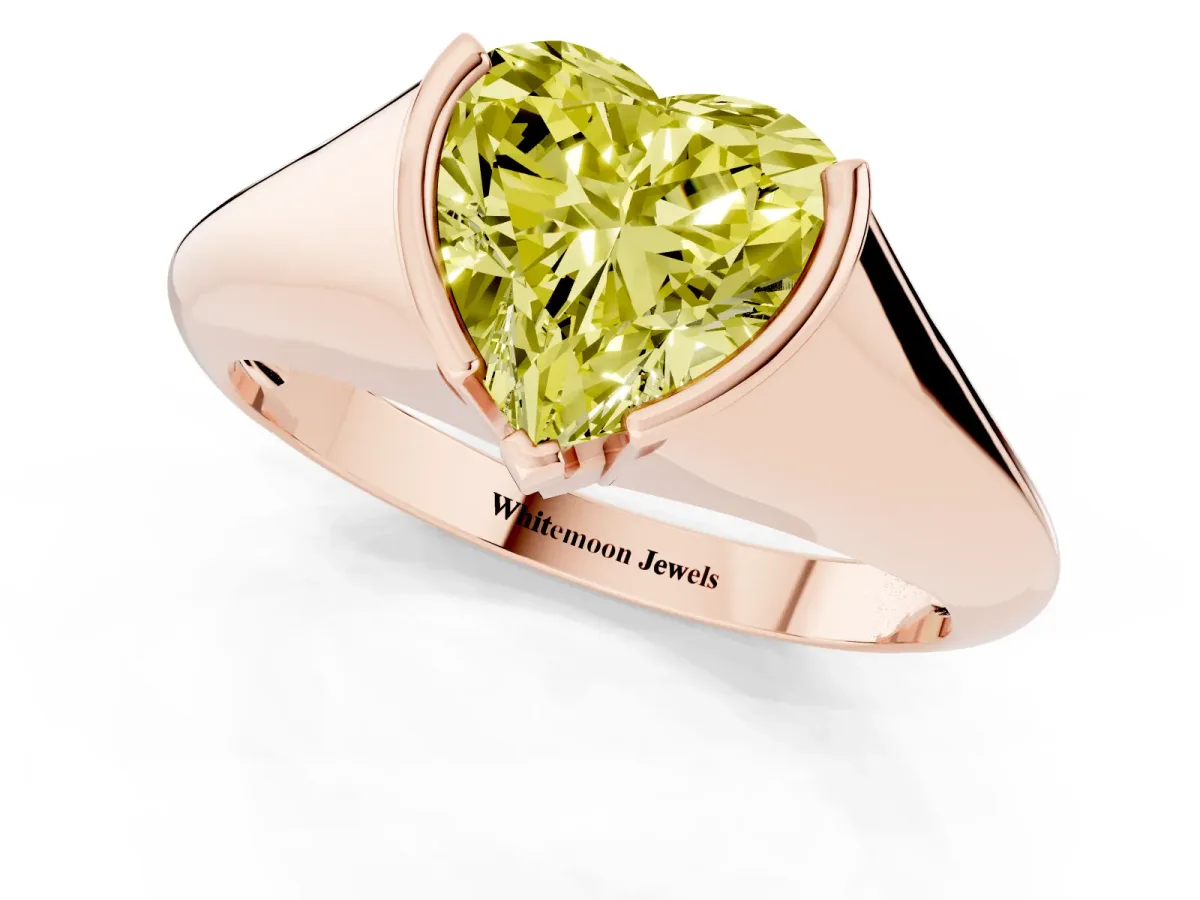 Fancy Yellow Heart Cut Solitaire Tension Set Diamond Ring Rose gold